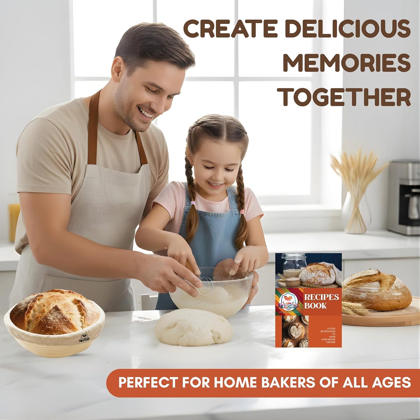 EROIR 13" Danish Dough Whisk Bread Lame Bowl Scraper Set - Dutch Sourdough Whisk Double Eye, Dough Scraper, Bread Scorer with 10 Blades and Leather Cover