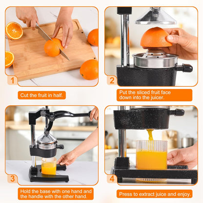 Cast Iron Juicer,Manual Juicer Heavy Duty,Juicer Press for Citrus Lemon Grapefruit Pomegranate, Hand Press Orange Squeezer for Home and Bar Use (Black)