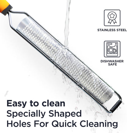 Deiss PRO Lemon Zester & Heavy Duty Cheese Grater & Vegetable Grater - Parmesan Cheese Lemon, Garlic, Nutmeg, Chocolate, Fruits, Vegetables, Ginger Grater - Cheese Shredder & Stainless Steel Grater