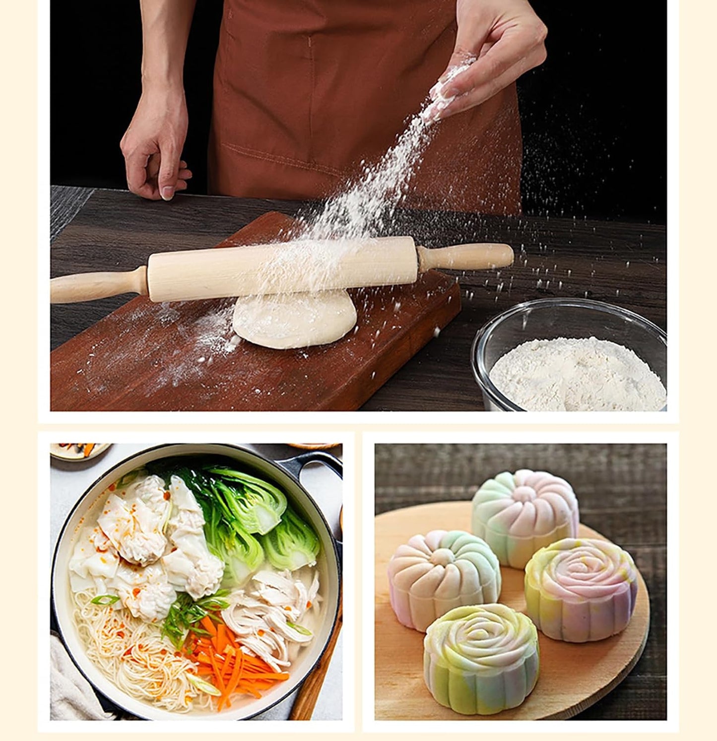 Rolling Pin, 13.8 Inch Wood for Kneading the Dough of Baking Bread, Pizza, Cookie, Noodles (L)