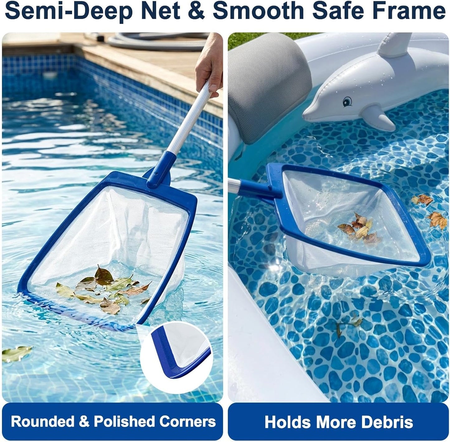 POOLAZA Hot Tub Skimmer Net Handheld, Professional Pool, Spa, Pound Skimmer Net with Aluminum Pole Handle, Deep Ultra Fine Mesh Netting Small Pool Skimmer Net, Upgrade Durable Hot Tub Net Hand Skimmer