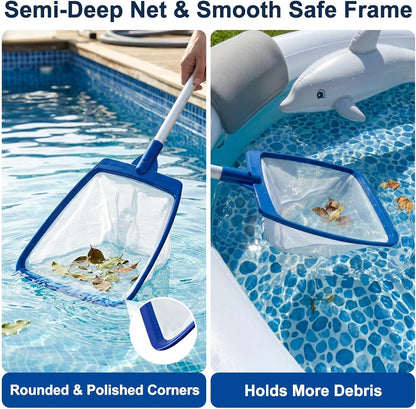 POOLAZA Hot Tub Skimmer Net Handheld, Professional Pool, Spa, Pound Skimmer Net with Aluminum Pole Handle, Deep Ultra Fine Mesh Netting Small Pool Skimmer Net, Upgrade Durable Hot Tub Net Hand Skimmer