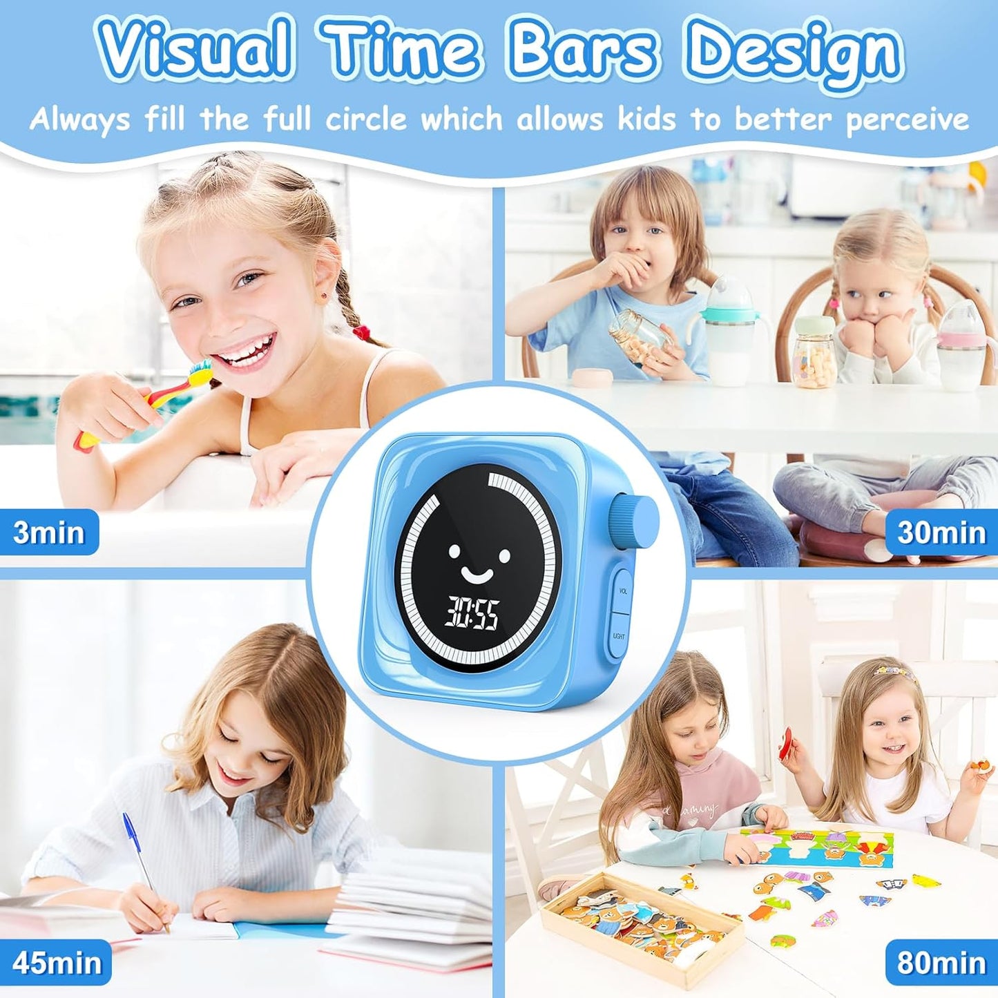Visual Timer, 99 Minute Digital Kitchen Desk Timer for Office Supplies Home Productivity Management Tool Countdown Count Up, White