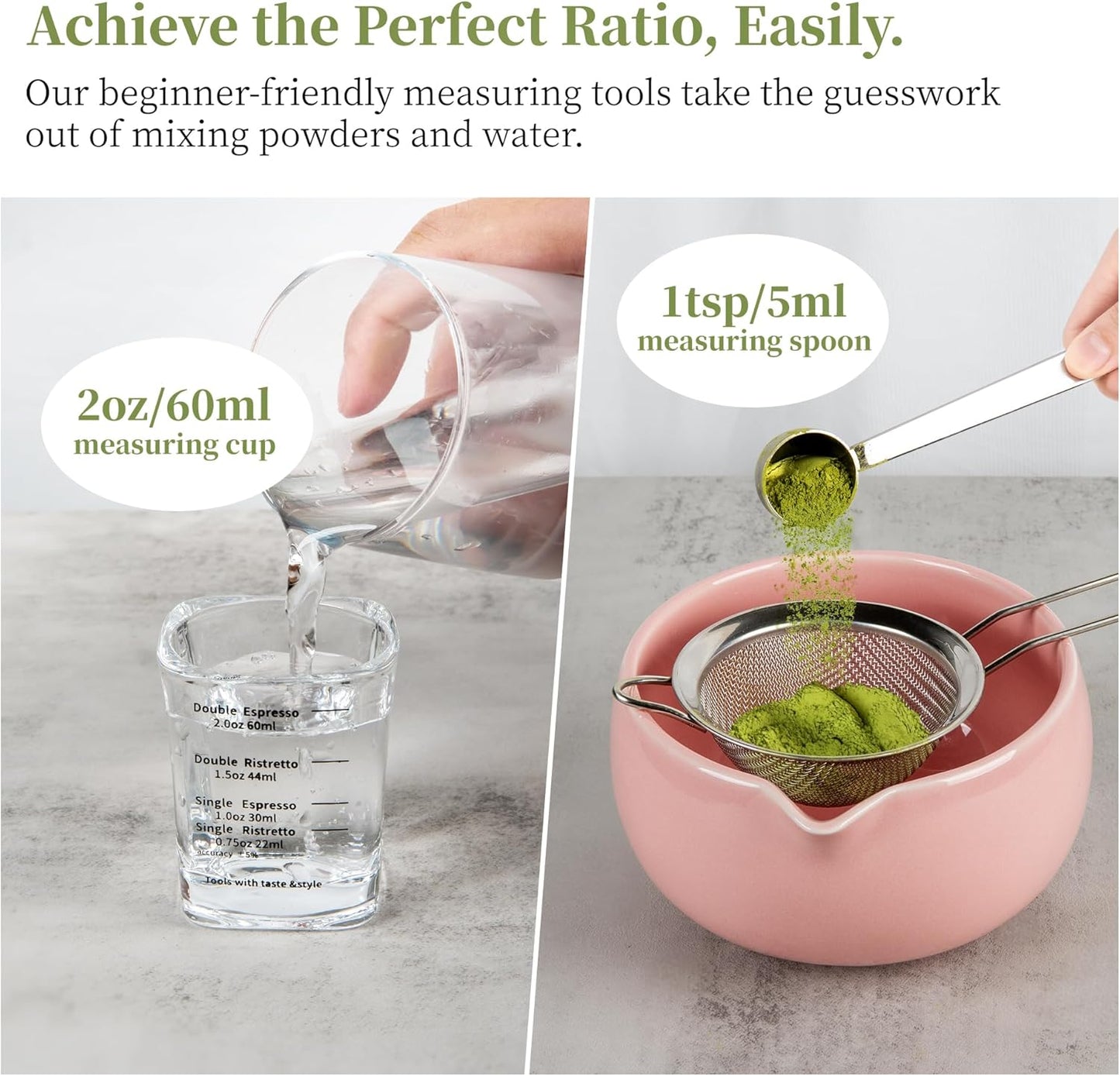 YIBO Matcha Whisk Set With Bowl, Ceramic Matcha Making Kit Includes Bamboo Whisk (Chasen), Holder Stand, Powder Starter Sifter, Scoop, Measuring Spoon & Cup Tea Tools For Ceremony (Mottled Green)