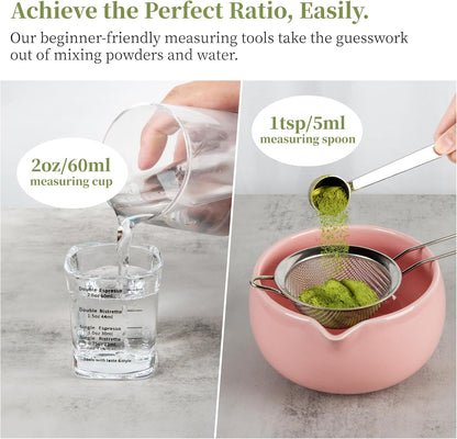 YIBO Matcha Whisk Set With Bowl, Ceramic Matcha Making Kit Includes Bamboo Whisk (Chasen), Holder Stand, Powder Starter Sifter, Scoop, Measuring Spoon & Cup Tea Tools For Ceremony (Mottled Green)
