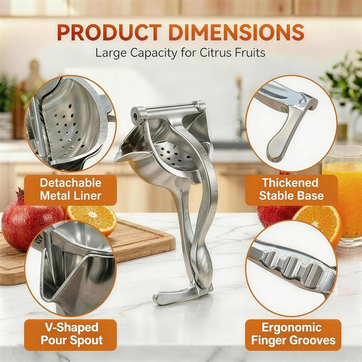 Hand Juicer Squeezer, Heavy Duty Manual Fruit Press for Pomegranate, Orange, Commercial Metal Citrus Juicer, Large Juice Squeezer for Lime, Grapefruit, Watermelon, Aluminum Alloy Extractor