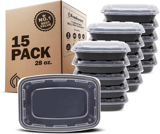 Freshware Meal Prep Bowl Containers [30 Pack] Plastic Bowls with Lids for Soup and Salad, Food Storage Bento Box, BPA Free, Stackable, Lunch Boxes, Microwave/Dishwasher/Freezer Safe (28 oz)