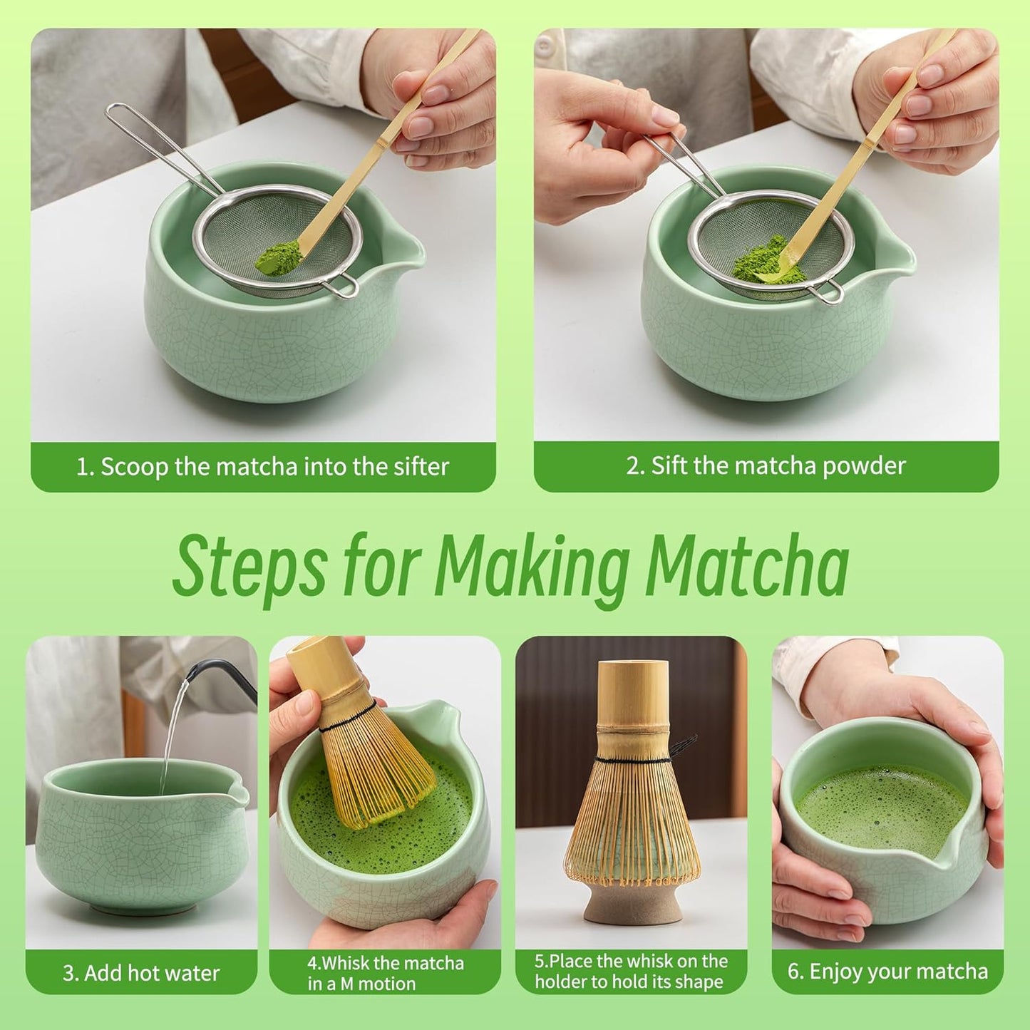 TEANAGOO Matcha Whisk Set, 7 Pcs Matcha Set Blue, Matcha Kit for Ceremony, Matcha Tea Set for Making Breakfast/Latte, Ceramic Matcha Bowl(chawan) whith Spout and Whisk, Gift for Friend/Family