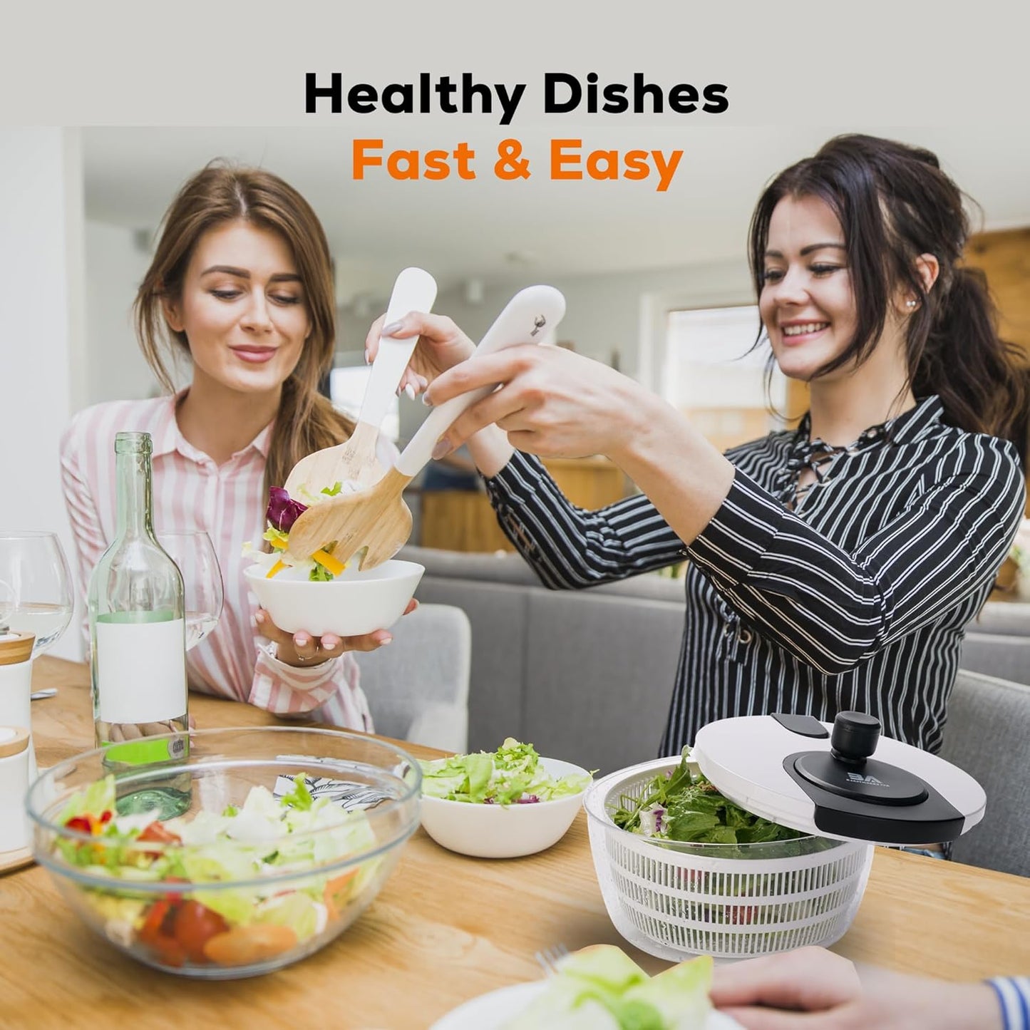 Large Salad Spinner – BPA-Free Vegetable & Fruit Dryer, Lettuce Spinner with Bowl and Colander