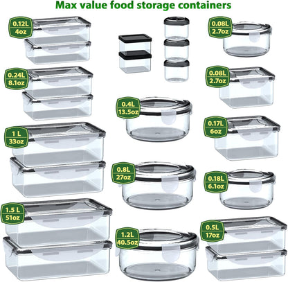 RockBerry 50 Pcs Large Food Storage Containers with Lids Airtight-85 OZ to small Containers-Total 526OZ Stackable Kitchen Set -BPA Free Leak proof containers- Freezer Microwave safe