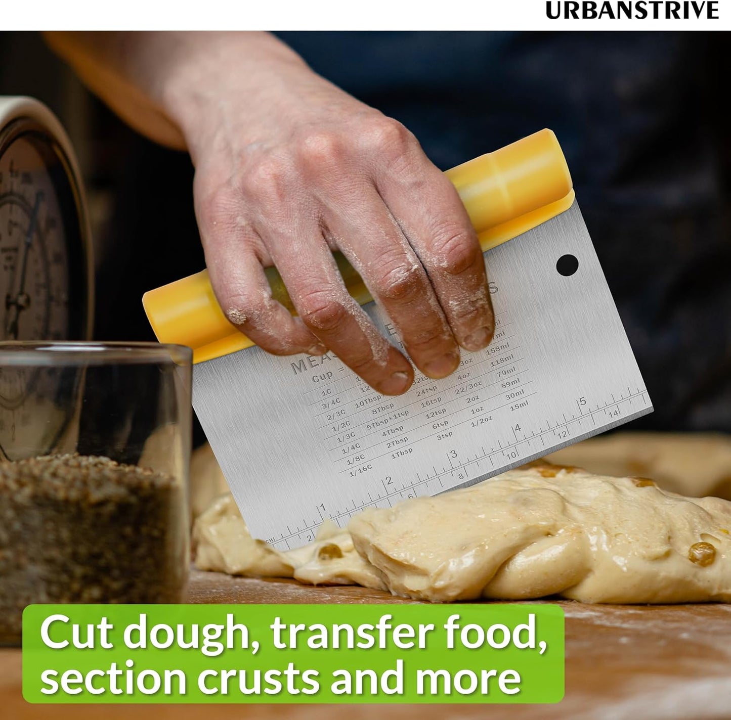 Urbanstrive Bench Scraper for Baking, Stainless Steel Dough Cutter and Scraper Tool Kitchen, Kitchen Scraper Food Scraper Tool Pizza Cutter Food Chopper, Multi-Purpose Kitchen Gadgets, Black