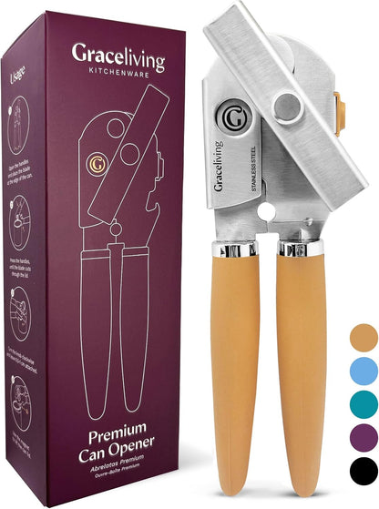 Premium Multifunction Magnetic Manual Can Opener and Bottle Opener, Heavy Duty Stainless Steel Sharp Cutting Blade and Oversized Easy Turn Knob, Soft-Touch Handle, Kitchen Use, Mauve