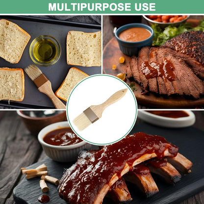 M METERXITY 1-Set Pastry Brush, Wooden Handle Natural Bristle Basting BBQ Oil Brush for Cooking/Barbecue/Kitchen [1, 1.6, 2"]