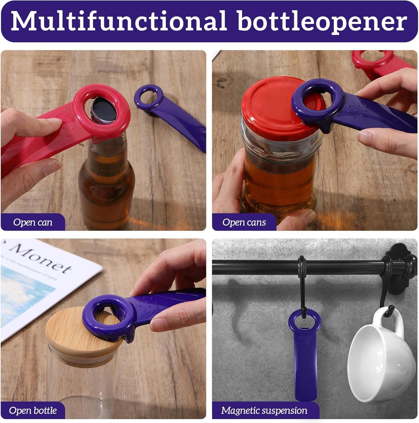 2 PACK Jar Opener, Easy Grip Jar Opener Gripper, Jar Key for Seniors, Arthritis, Carpal Tunnel Sufferers, Durable Plastic Jar Lid Opener（Orange/Rose Red）
