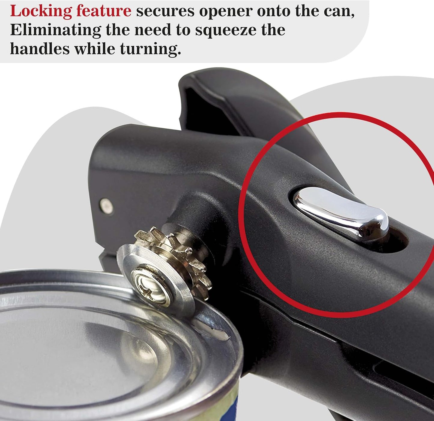 Swing-A-Way Locking Can Opener with Sharp Blade, Manual Hand Held, 2-in-1 Can and Bottle Opener, Made of Steel, Easy Turn Knob, Basic Kitchen Essentials (Black)
