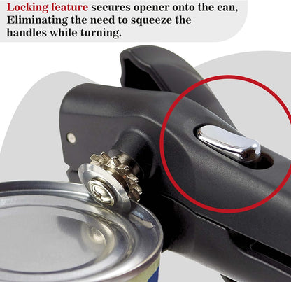 Swing-A-Way Locking Can Opener with Sharp Blade, Manual Hand Held, 2-in-1 Can and Bottle Opener, Made of Steel, Easy Turn Knob, Basic Kitchen Essentials (Black)