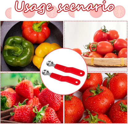 4pcs Stainless Steel Fruit Corer Tool, Tomato Strawberry Huller Vegetable Stem Remover Kitchen Gadget for Easy Fruit Balling (White)