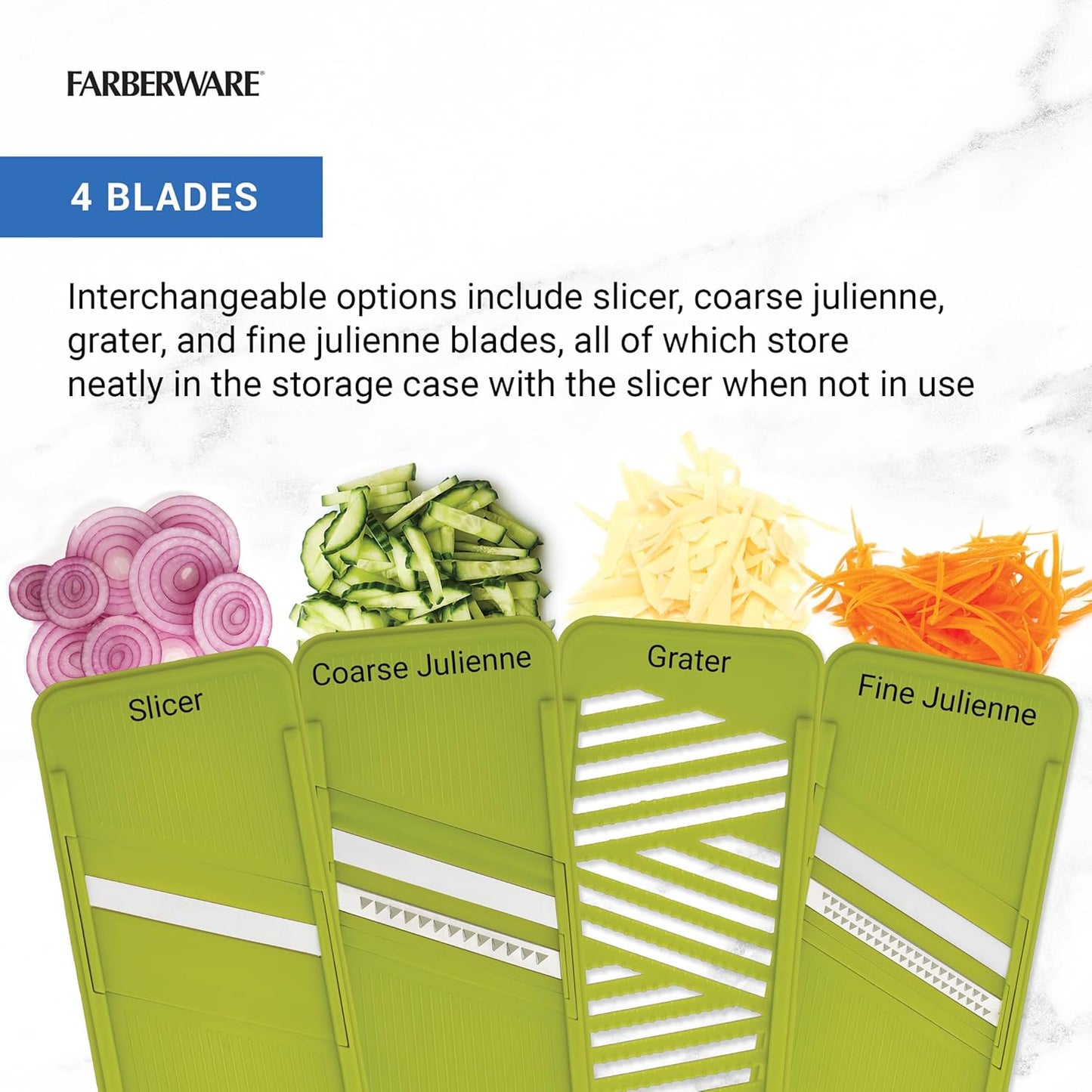 Farberware Professional Mandoline Slicer with Storage Case, White and Green