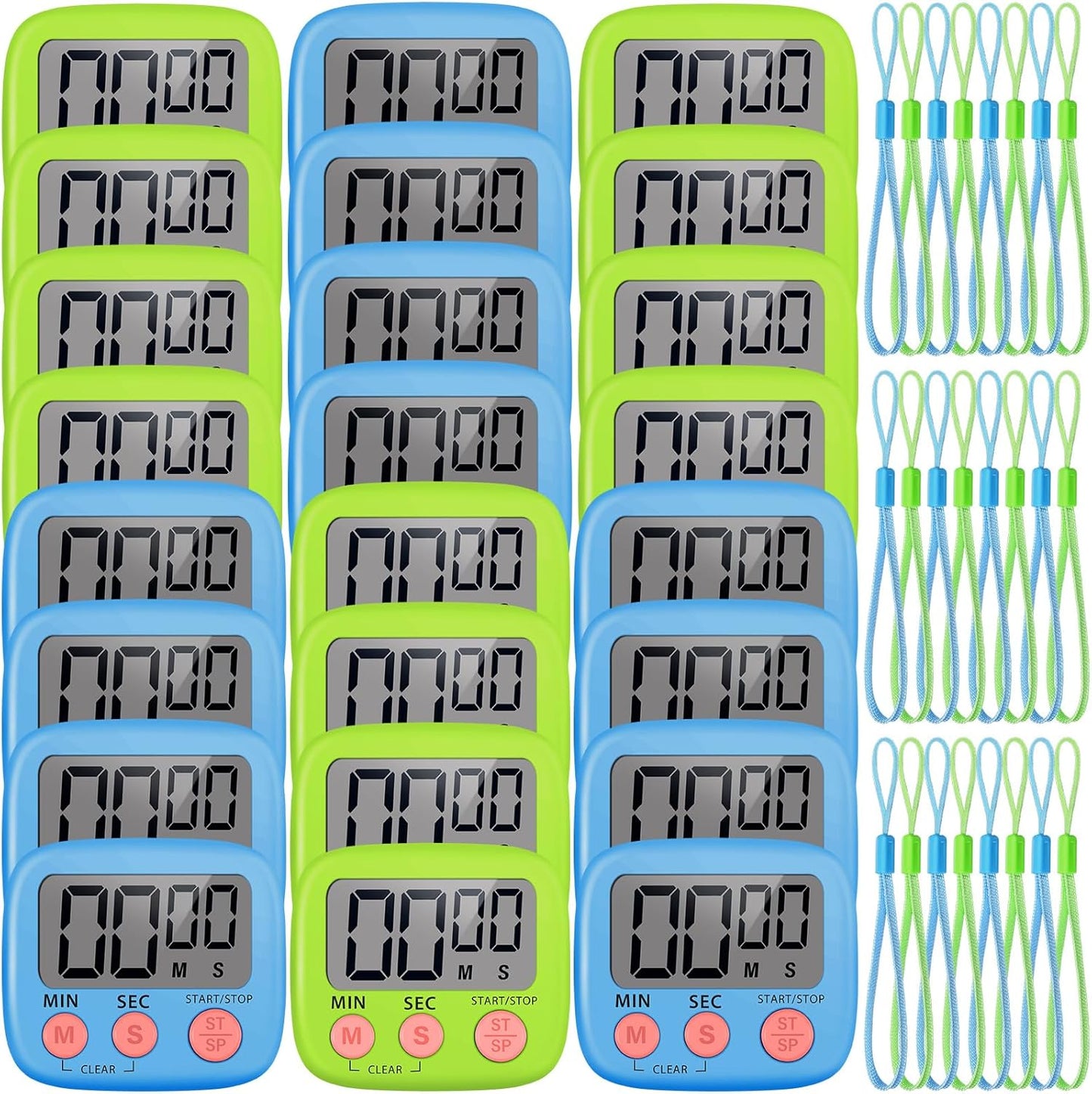 Weewooday 24 Pcs Small Digital Kitchen Timer Magnetic Back and Switch Minute Second Count up Countdown Big LCD Display Loud Alarm for Teacher Cooking Baking (Colorful)