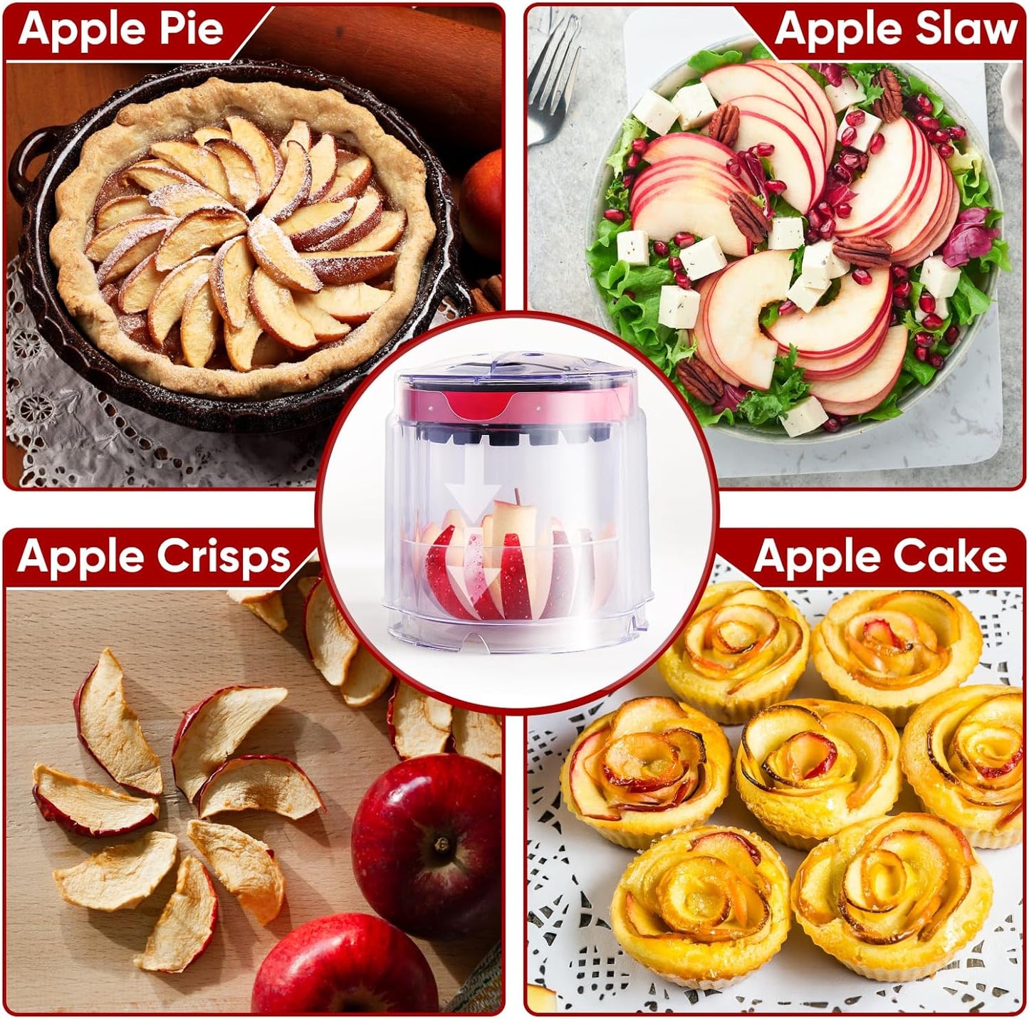 OOKUU Extra-Large Apple Slicer & Corer – 16-Blade Heavy Duty Stainless Steel Apple Cutter, Safe & Quick Apple Divider for Apples, Pears & More, with Clear Catch Bowl