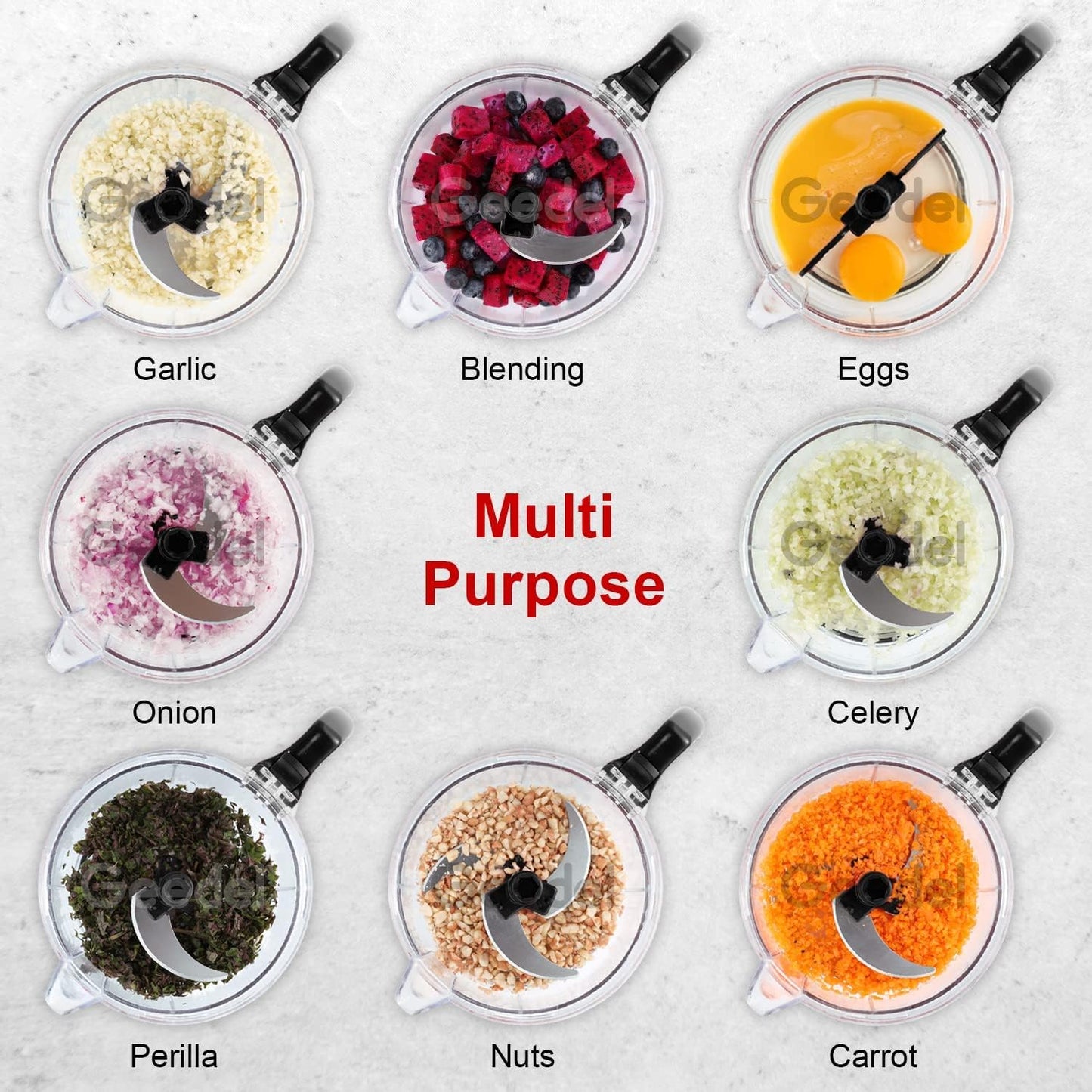 Geedel Hand Food Chopper, Vegetable Quick Chopper Manual Food Processor, Easy To Clean Food Dicer Mincer Mixer Blender, Rotary Onion Chopper for Garlic, Salad, Salsa, Nuts, Meat, Fruit, Ice, etc