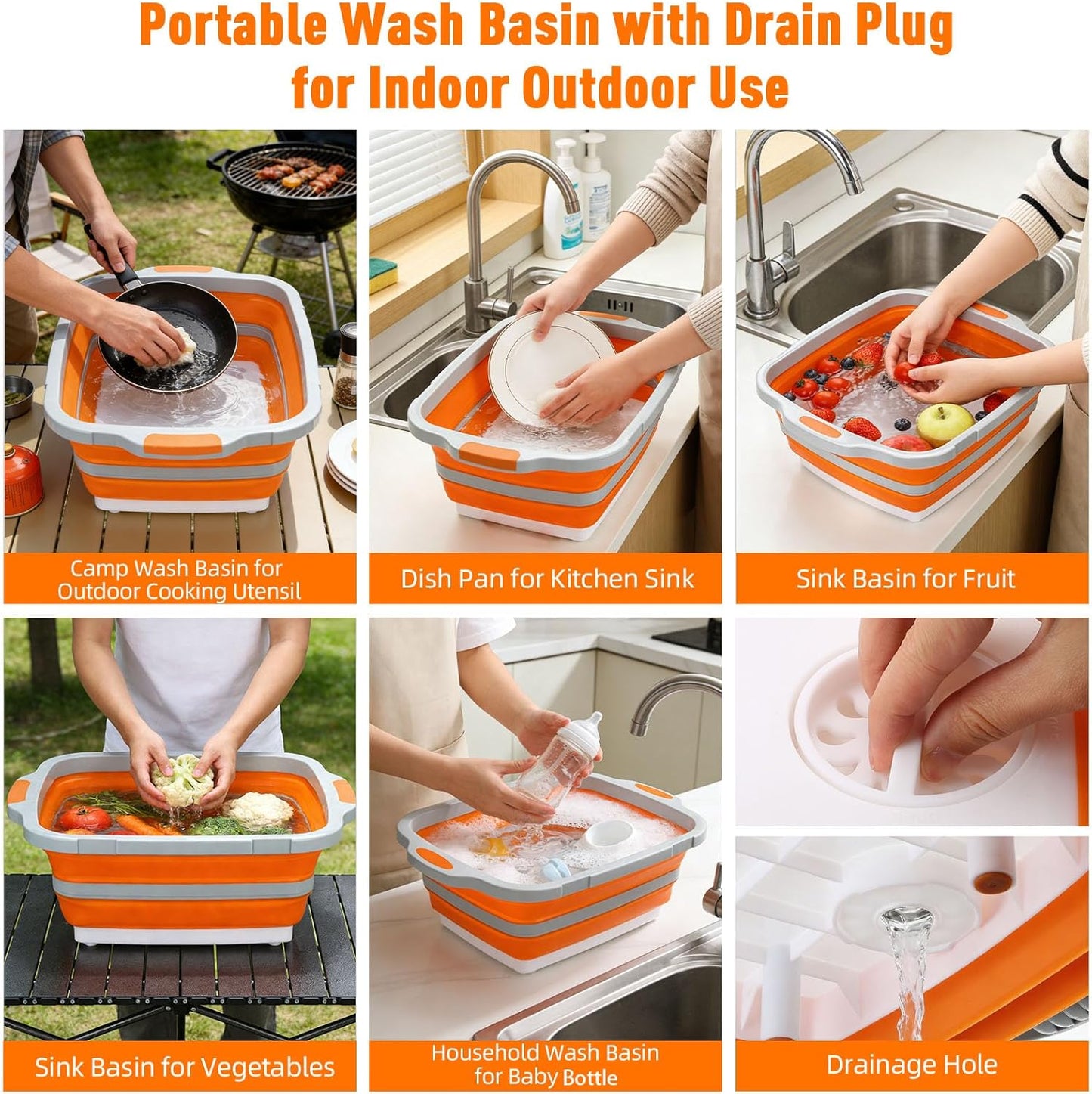 8L Collapsible BBQ Prep Tub with Locking Lid Cutting Board for Marinating Food Storage - Portable Wash Basin Colander for Kitchen Camping Sink - Foldable Bucket for Household Baking Picnic Tailgate