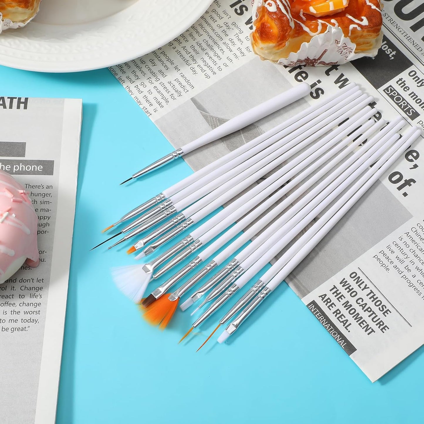 JJUNW 15 PCS Cake Decorating Brushes, Sugar Cookie Decorating Brushes Kit Food Safe Basting Brush Multifunctional Decorative Baking Supplies Candy Icing Pastry Brush for Bakers(White)