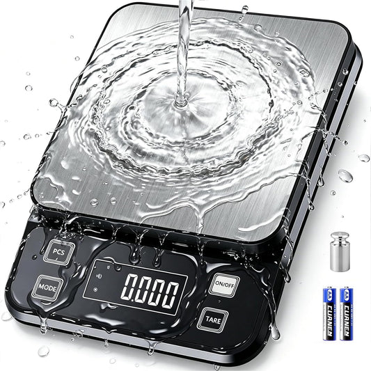 IPX7 Waterproof Food Scale 0.1g Precision Kitchen Scale, 10kg/22lb Digital Food Scale USB Rechargeable, Backlight Gram Scale Stainless Steel & Washable Digital Scale for Cooking, Baking,Weight Loss