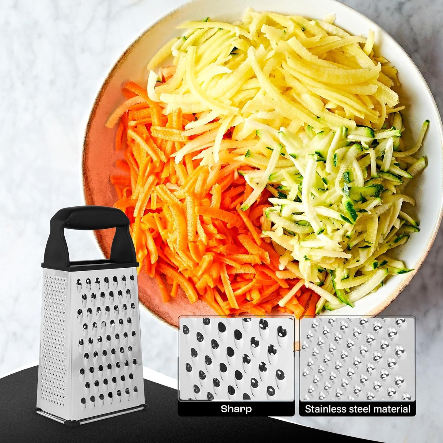 Rotary Cheese Grater Hand Crank - Cheese Shredder Hand Crank with Handle, Vegetable Shredder with 3 Stainless Steel Blades & Strong Suction Base – Round Slicer & Food Chopper for Kitchen