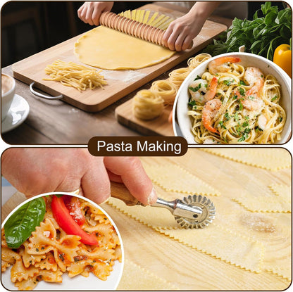 Ravioli Cutter Set - 10 Pieces Ravioli Press Mold, Round & Square Ravioli Stamp, Ravioli Cutter Wheel, Wood Rolling Pin, Pasta Making Kit for Ravioli Mold
