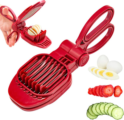 Fruit Slicer, Strawberry, Banana, Kiwi Cutter, Egg Slicer for Hard Boiled Eggs, for Fruit Sausages, Cucumbers, Mushroom Cutter, Rapid & Safe Slicing Kitchen Gadgets (Red)