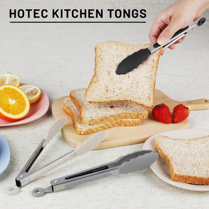 Hotec Silicone Kitchen Tongs for Cooking 9-Inch Serving Tongs with Silicone Tips, Set of 3 (Gradient Blue)