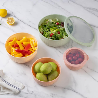 COOK WITH COLOR Prep Bowls with Lids- Wide and Deep Nesting Plastic Small Mixing Bowl Set with Lids, 8 Piece Set - Wide Bowls, Blue
