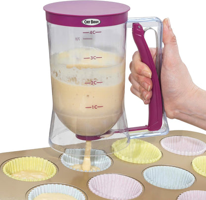 Pancake Batter Dispenser - 4-Cup Batter Dispenser with Squeeze Handle for Pancakes, Waffles, Muffins, and Crepes - Baking Tools (Purple)