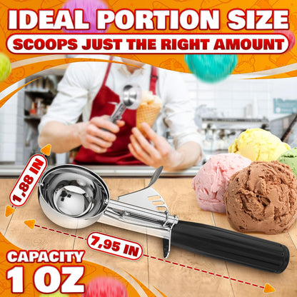 4 oz Ice Cream Scoop with Trigger – 8.74 x 2.75 Size, Ergonomic Handle, #8 Trigger Release Scoop for Ice Cream, Baking, Cookies and Desserts, Easy to Clean, Dishwasher-Safe
