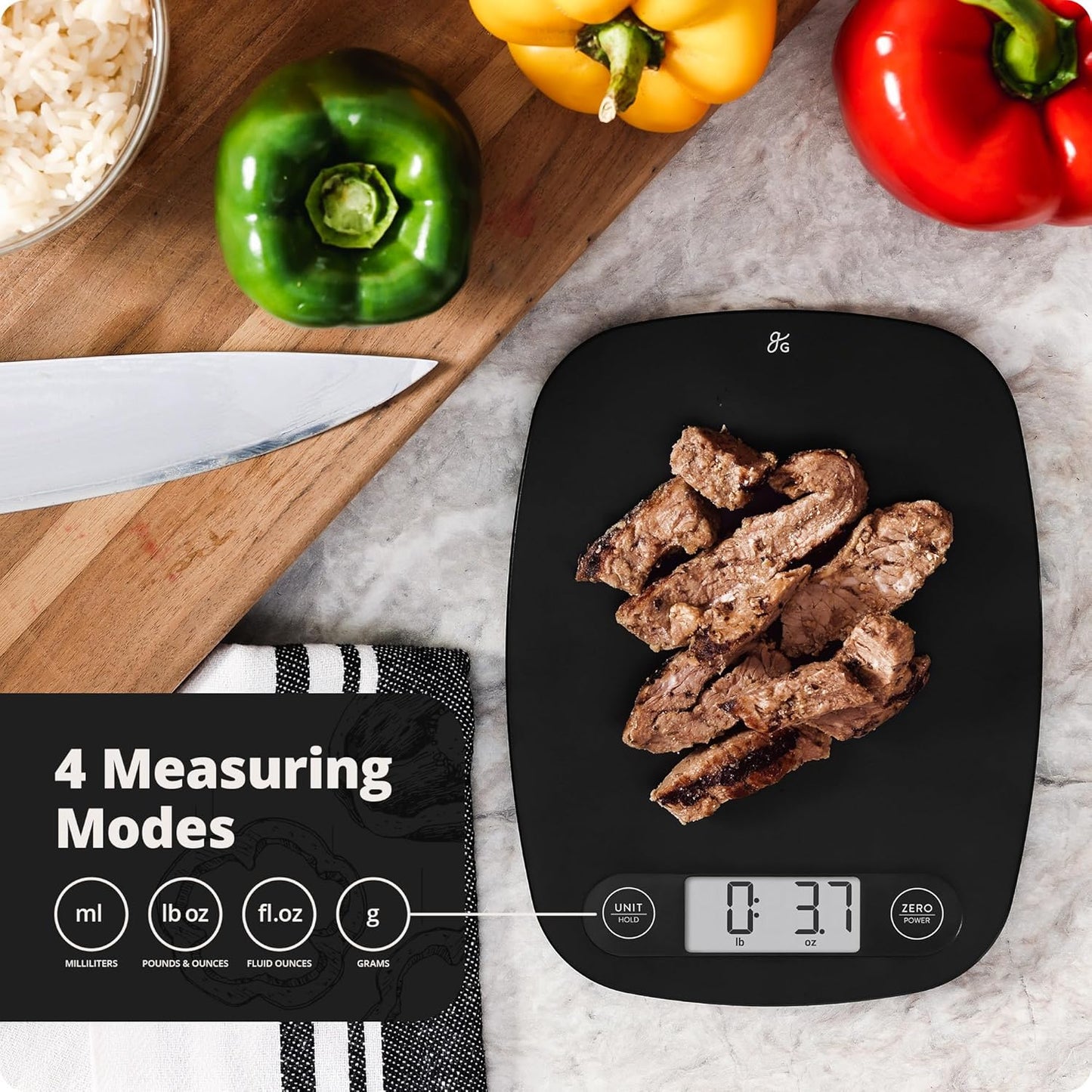 Greater Goods Food Scale – Digital Kitchen Scale, 1g Precision, Easy-Tare & Quick Conversion, Slim Compact Design, Durable & Portable | Ideal for Cooking, Baking & Meal Prep