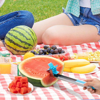 Watermelon Slicer Watermelon Cube Cutter Knife Corer Windmill Stainless Steel Watermelon Fruit Tools with Melon Baller Scooper Easy Slicer Unique Kitchen Gadgets Watermelon Knife Home Gift (Pink)