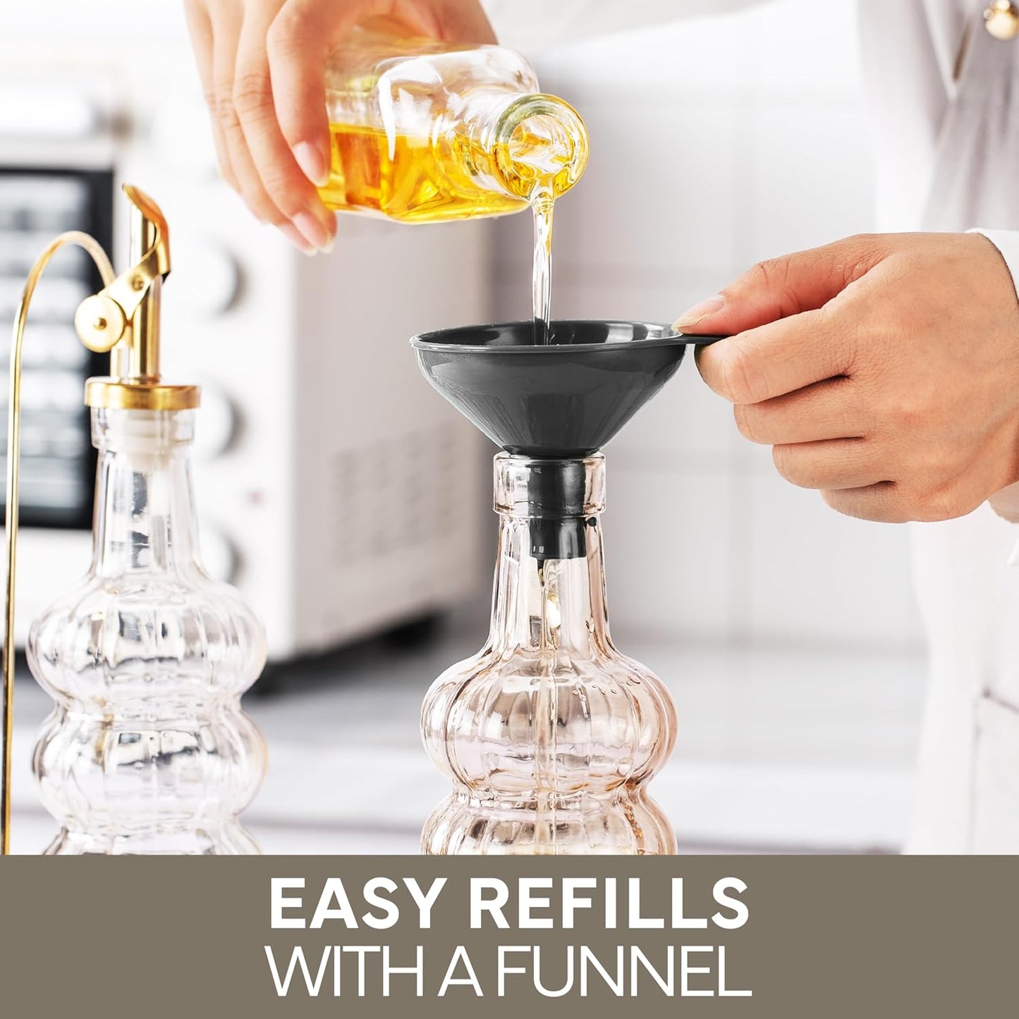 COOK WITH COLOR Glass Olive Oil Bottle Dispenser - 2 Pack- 17oz Oil and Vinegar Cruet - Olive Oil Carafe Decanter for Kitchen, Elegant Waves, Clear