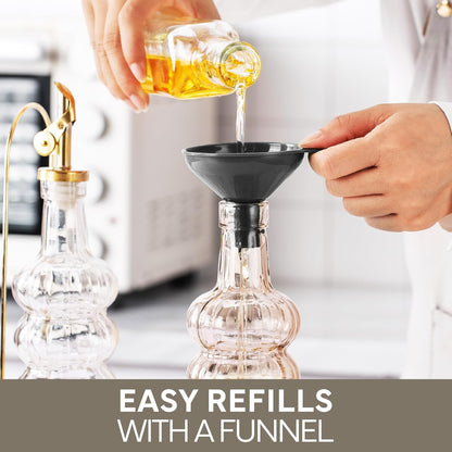 COOK WITH COLOR Glass Olive Oil Bottle Dispenser - 2 Pack- 17oz Oil and Vinegar Cruet - Olive Oil Carafe Decanter for Kitchen, Elegant Waves, Clear
