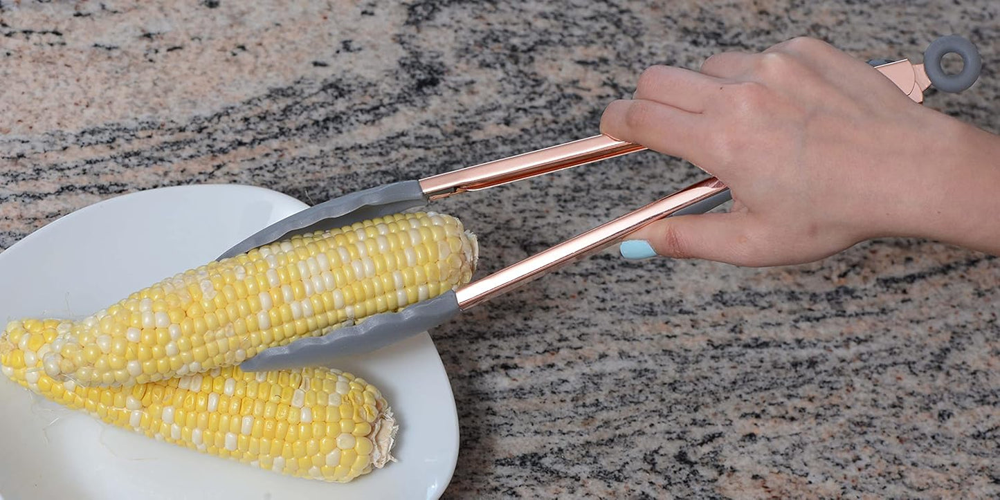 COOK WITH COLOR Stainless Steel Silicone Tipped Kitchen & BBQ Tongs Set, 3 Pc Utensils, Grey