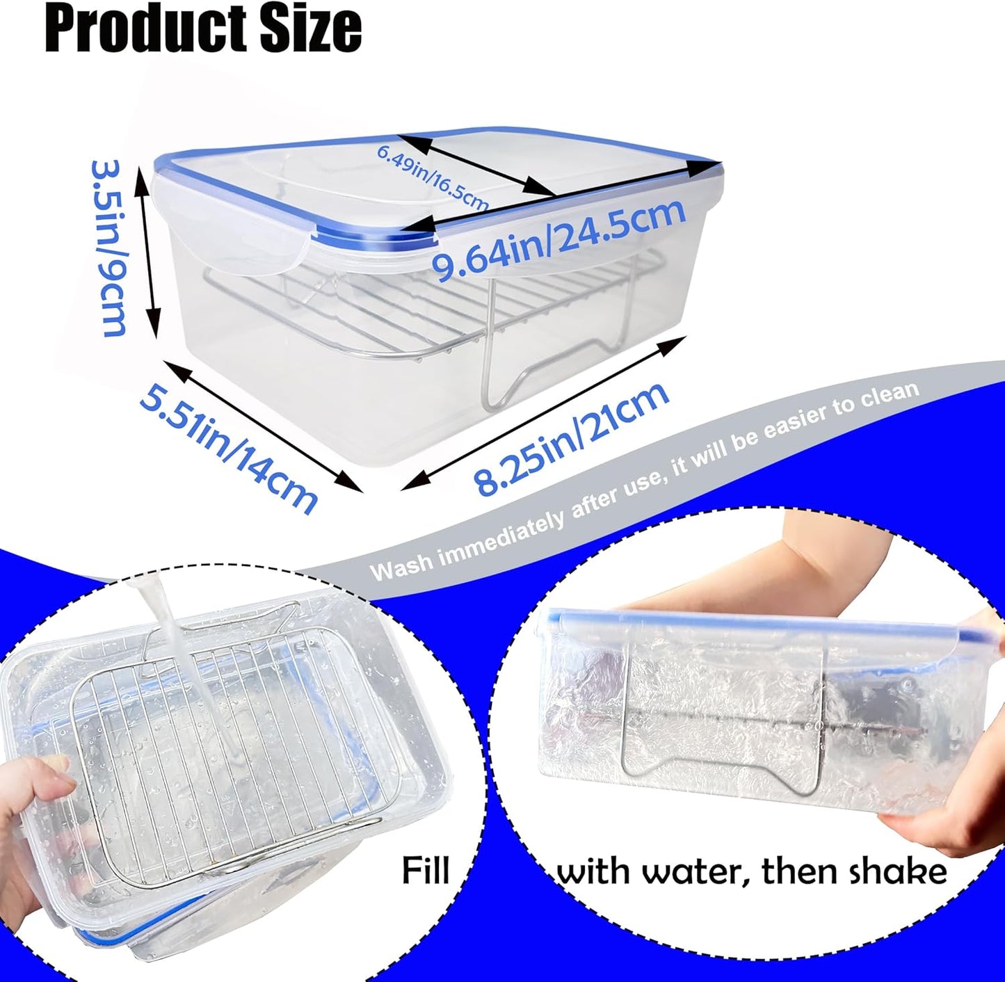 Batter Bowl, Breading Bowl with Lid Flour Shaker for Seasoning Fried Chicken, Fish, Shrimp, Just Flip (Blue)