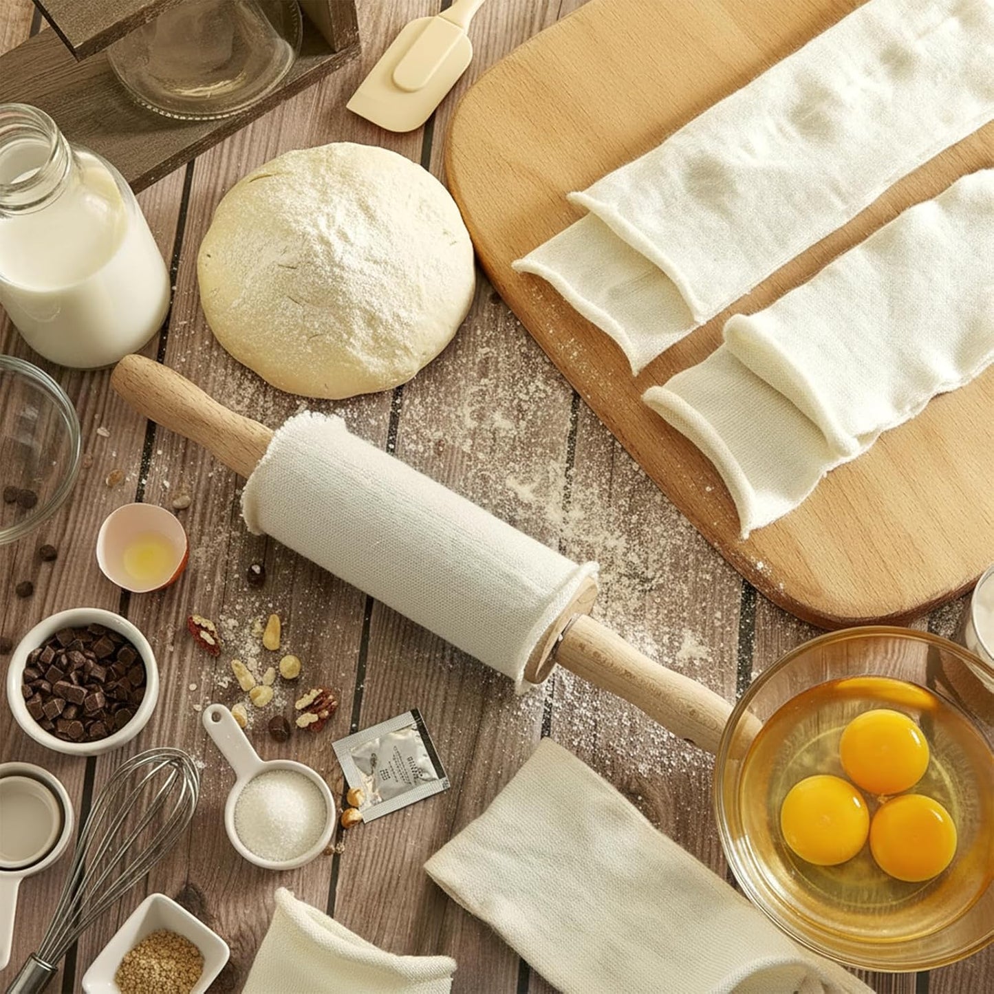 4 Rolling Pin Covers 14.96 x 1.97 Inch Cotton White Rolling Pin Sock Sleeve for Non-Stick Dough Baking Absorbs Excess Flour So Pastries Come out Light and Flakey