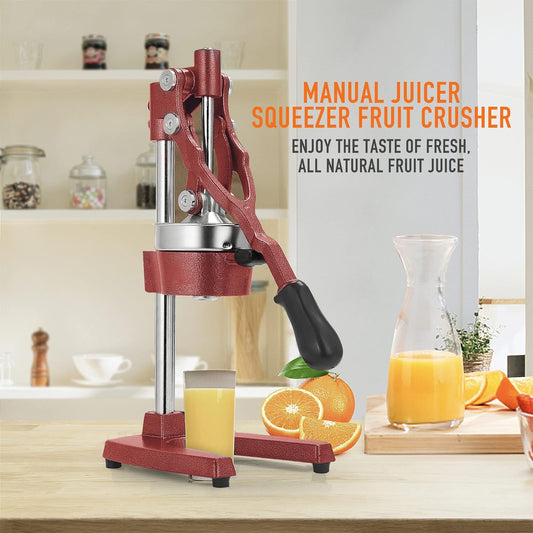 Commercial Heavy Duty Countertop Hand Press Manual Juicer Squeezer Fruit Crusher Machine for Orange Citrus Lemon Lime Grapefruit and Pomegranate Red