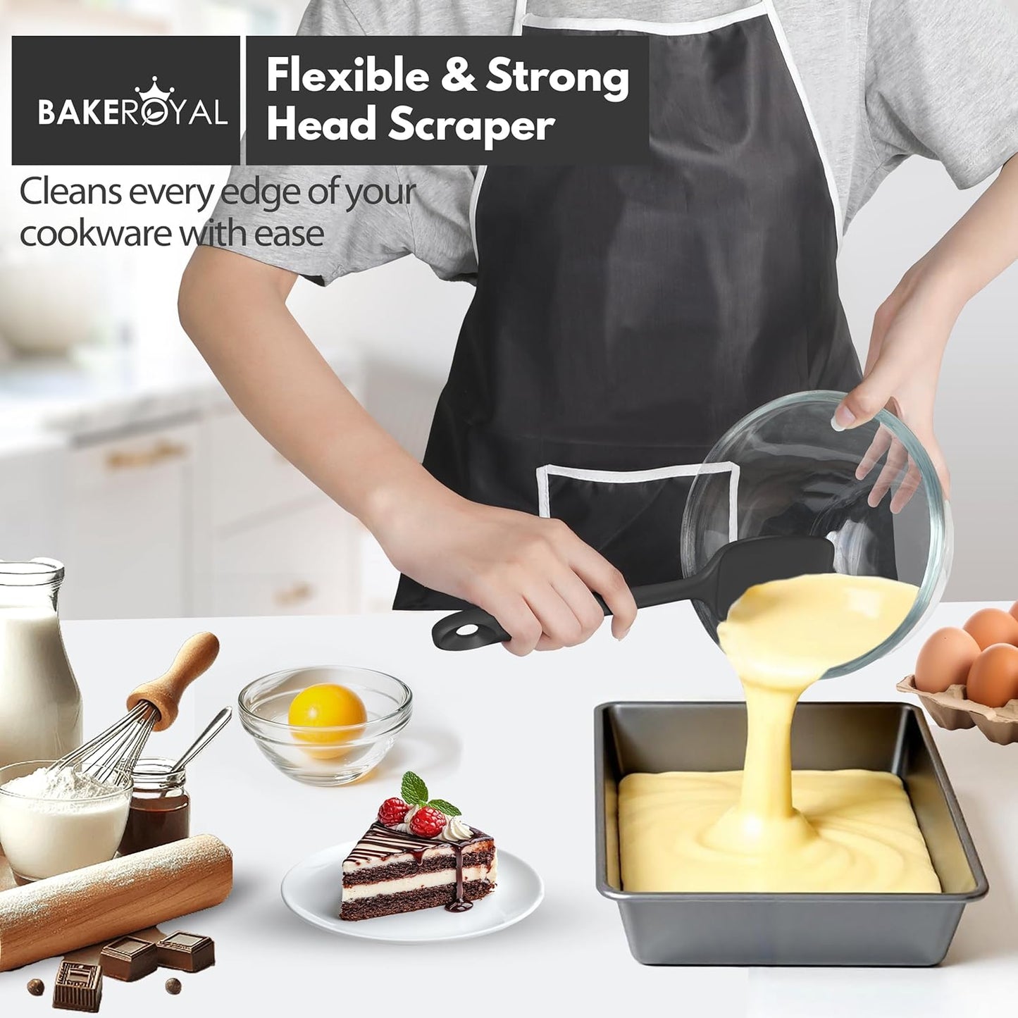 BakeRoyal Silicone Spatula Set - 4-Piece Rubber Spatulas Silicone Heat Resistant 600°F for Everyday Task - Seamless Design Kitchen Spatulas for Nonstick Cookware - Royal Blue