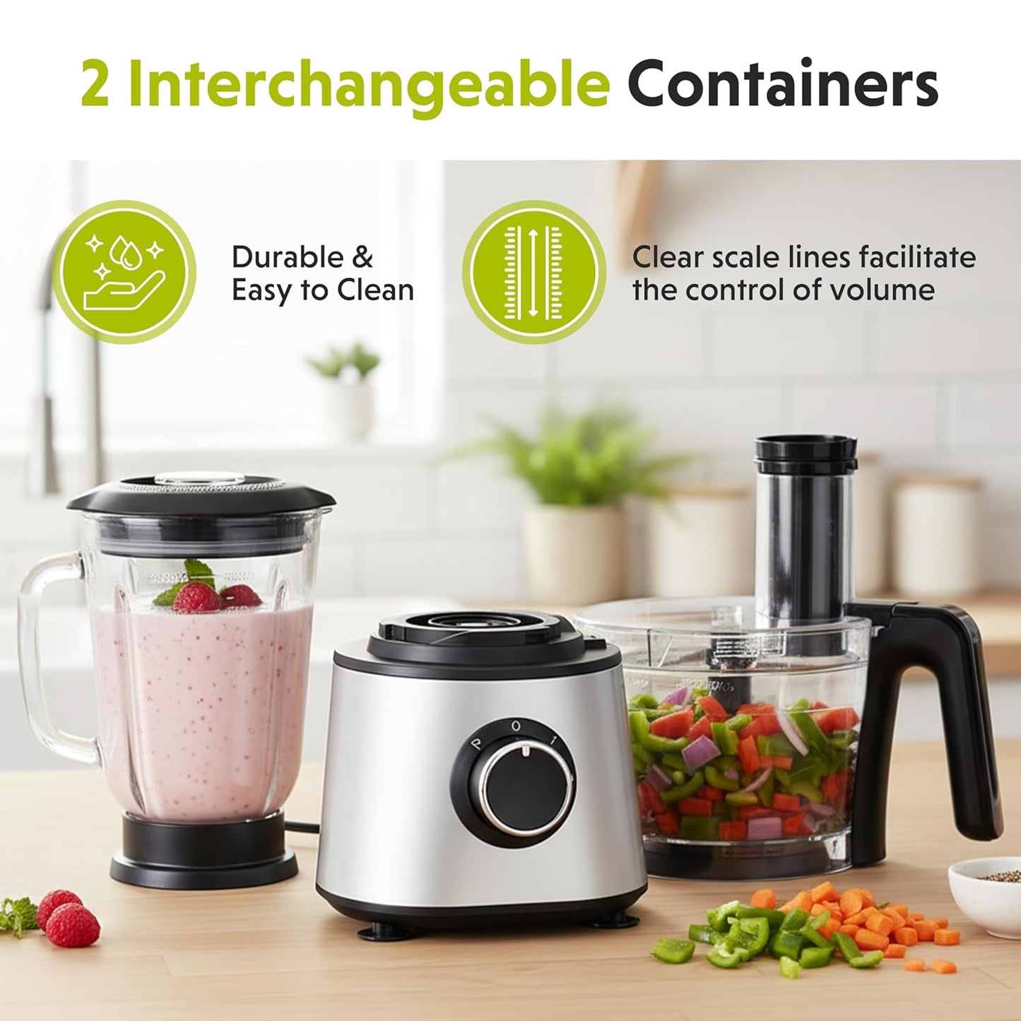 Simple Deluxe 10.5 Cup Food Processor, Multi-Functional Vegetable Choppers Food Grinder with Slicing Shredding Chopping Kneading, Suitable for Smoothie Fruit Dough, 2.6QT, Classic White