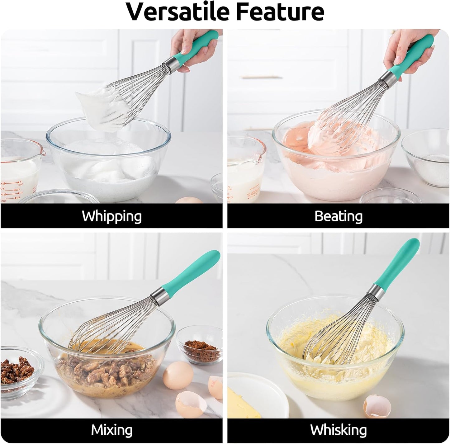 U-Taste 7" Mini Whisk for Cooking: 18/8 Stainless Steel Small Metal Kitchen Wisk, Tiny Hand Mixing Tool for Coffee, Egg, Sauce, 6-Wires Compact Head for Baking, Beating in Bowl, Mug, Jar (Set of 2)