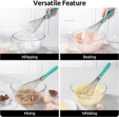 U-Taste 7" Mini Whisk for Cooking: 18/8 Stainless Steel Small Metal Kitchen Wisk, Tiny Hand Mixing Tool for Coffee, Egg, Sauce, 6-Wires Compact Head for Baking, Beating in Bowl, Mug, Jar (Set of 2)