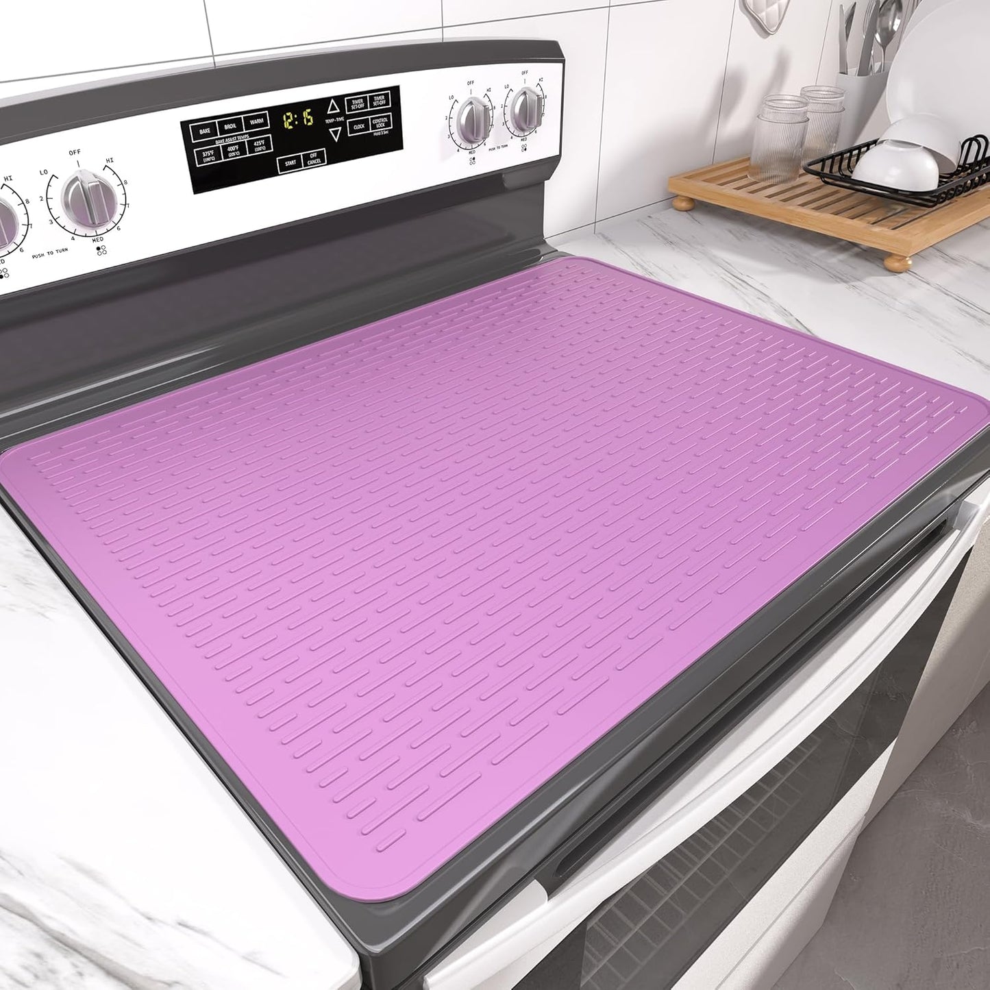 Stove Top Cover for Electric Stove- Range Covers for Electric Stove,Silicone XXL Dish Drying Mat, Glass Cooktop Covers, Flat RV Range top Mats (Black, 28"x20")