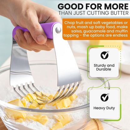 Spring Chef Dough Blender, Top Professional Pastry Cutter with Heavy Duty Stainless Steel Blades, Medium Size, Black