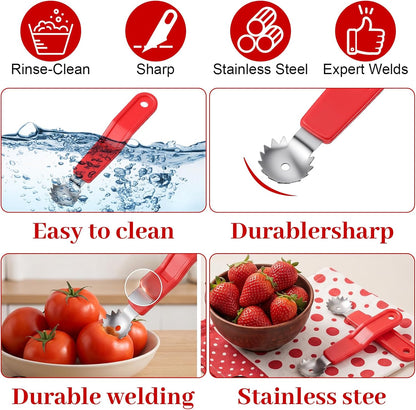 4PCS Tomato Corer Tool, Strawberry Corer Tool, Stainless Steel Strawberry Stem Remover Handle with Hole for Fruit Vegetable Stem Remover Efficient Kitchen Gadget